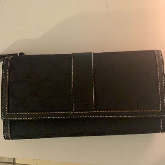 Black Signature Coach Checkbook Wallet - Picture 1 of 7